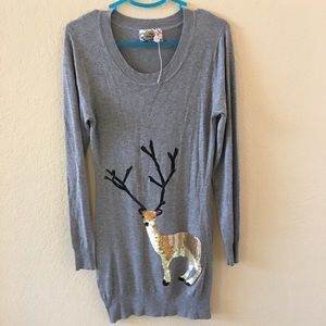 Pink boutique holiday dress with sequin deer